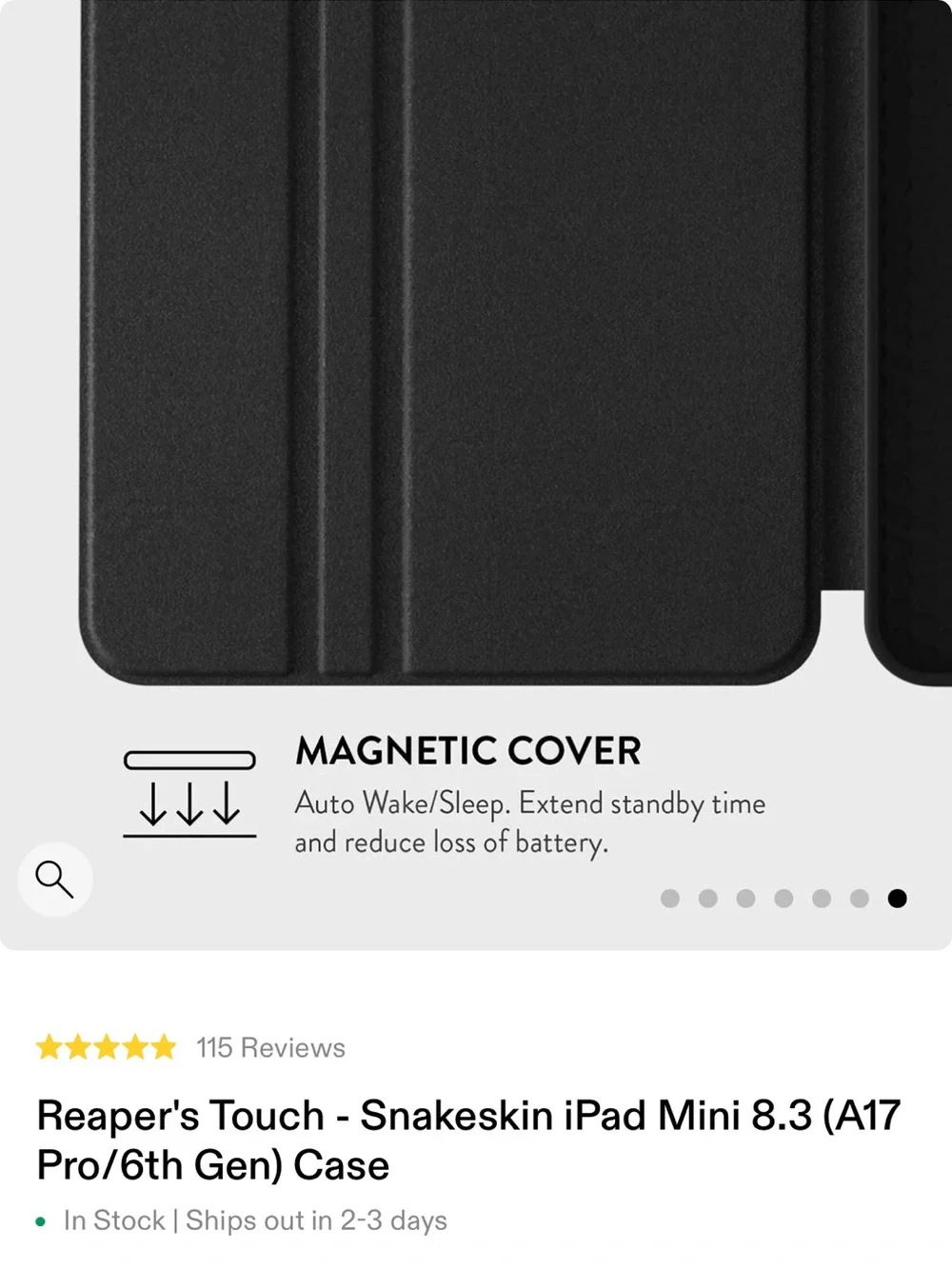 Black “Reapers Touch” Snakeskin iPad Mini Case (8.3 / A17 Pro / 6th Gen)